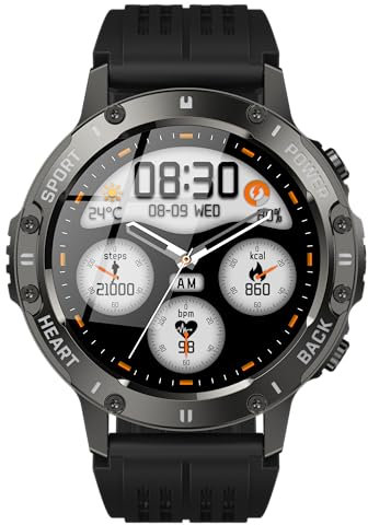 Reloj Inteligente Hombre Militar, 1.39 HD Smartwatch Hombre con Llamadas BT 5.3, 114+ Modos Deportivos, 24/7 Monitor de Sueño/Podómetro/Pulsómetro, IP68 Impermeable Pulsera Actividad para Android iOS