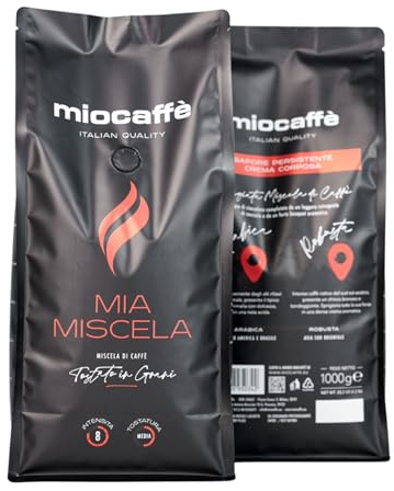 Miocaffè – Mia Miscela Caffè in Grani – 1kg – Miscela Equilibrata e Corposa di Arabica e Robusta – Tostatura Italiana Media – Gusto Intenso e Vellutato – Per Espresso e Moka