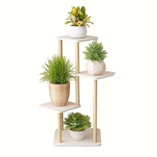 SRHIMEOS Estanteria para Plantas De Madera 4 Niveles, Estantería Decorativa para Macetas, Soporte para Plantas Exterior Interior Jardín, Estante Vertical para Esquina, Escalera para Flores
