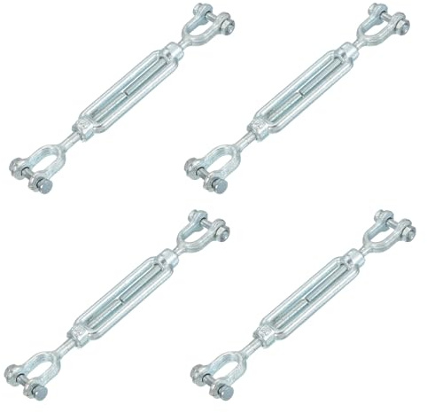 sourcing map 4Pcs M10(3/8) Jaw and Jaw Turnbuckles Wire Rope Tension, Galvanized Steel Turnbuckle Adjustable Cable Tensioner for Shade Sail, Clothesline, 3200 lbs Working Load Limit