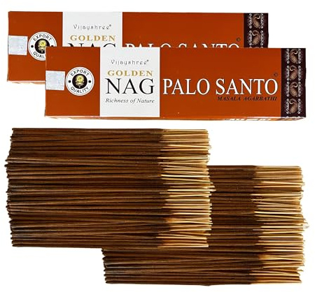 Varillas de Incienso Vijayshree Golden Nag Palo Santo - 200 g - 10 Paquetes de 20 g (140-180 Varillas) - Aromaterapia - Meditación - Yoga - Packaging EcoFriendly