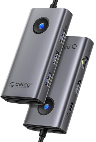 ORICO USB C Docking Station, 6-in-1 Laptop Docking Station with HDMI 4K@30Hz, 1000Mbps Ethernet, 100W PD, 3xUSB-A 3.0, USB C Dock Compatible with MackBook/Dell XPS/HP/Surface
