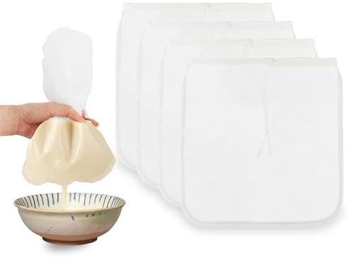 4PCS 30 x 30cm Nut Milk Bag for Straining, Reusable Fine Mesh Nylon Straining Bag Cheesecloth for Straining, Drawstring Strainer Bag for Nut Milk, Juice,Wine, Home Brewing,Food Straining