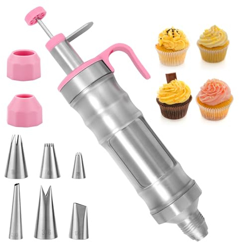 Set di Siringhe per Decorare Dolci, Include 1 Pistola Erogatrice per Glassa 6 Beccucci Sac à Poche e 2 Convertitori Kit Decorare Torte Utensili Sac à Poche Riutilizzabili