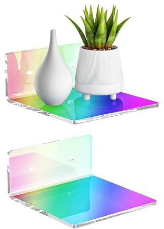 Sezanrpt 15cm Iridescent Acryl Wandregale Set von 2, Wandlager Display Regale für Schlafzimmer, Spielzimmer, Wohnzimmer, Bad, Esszimmer, Büro, 2 Packung