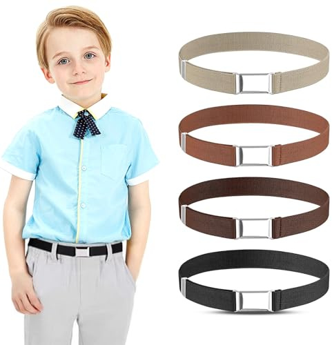 4 Stück Elastische Gürtel Kinder,Einstellbare Stretch Kindergürtel | mit Quadratische Einfacher Magnetschnalle Schnalle für Mädchen Jungen Jeans Hosen Kleid