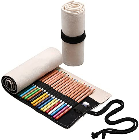 Anevous 24 Löcher Federmäppchen,Mäppchen aus Canvas,Farbstift-Organizer,Verpackungshalter,Wrap Kasten,Bleistifthalter,Kurze Pinseltasche,Pencil Case für Künstler,Malen,Büro,Schule,Seil
