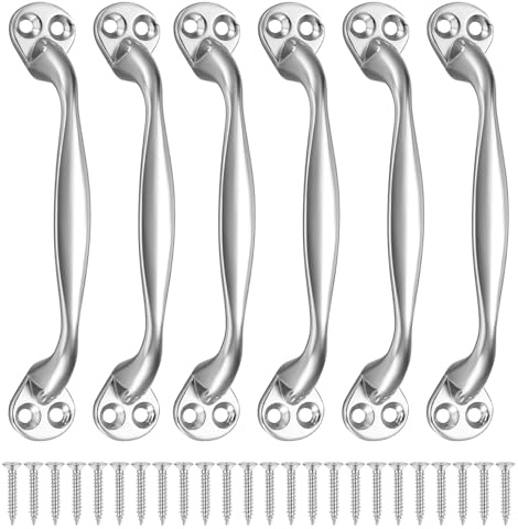 DYHNQE 6PCS Doors Pull Handles, 130 mm/5 in Silver Sliding Barn Door Handles Retro Bow Shaped Hot Bed Handle with Screws for Garden Gate Garage Shed Wardrobe Cabinets Door Handle