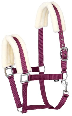 Start Gepolstertes Nylon-Stallhalfter für Pferde mit weichem Kunstfell - Verstellbar & Komfortabel - Karabinerverschluss - Strapazierfähig & Elegant - MinkPadded (Bordeaux, Full (Warmblut))