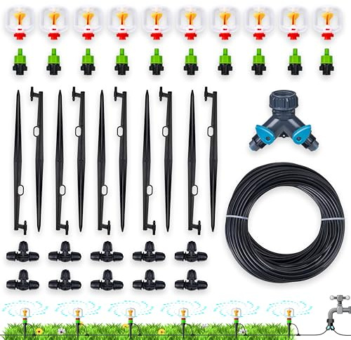 HIRALIY 360° Micro-Spray Garden Irrigation System 100FT, New Garden Watering System, Saving Water Automatic Irrigation Equipment for Patio Lawn