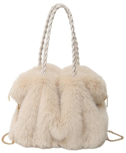 Whnbuij Plyschväska för kvinnor: vintercrossbody-väska, lurvig axelbowling med avtagbar rem, fluffig fuskpälsbolus 33 x 16 x 29 cm, avslappnad budbärare, shopping och, Beige, Consulte la descripción