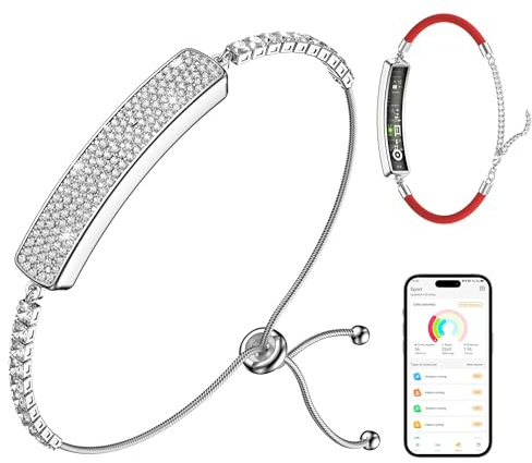 MUSINOTE Light Luxury Smart Bracelet for Women, Jewelry Activity & Fitness Trackers/Heart Rate/Sleep Stress/HRV/Life Waterproof,Automatic Monitoring Wearable Comes with 2 Bands and Free App - Silver
