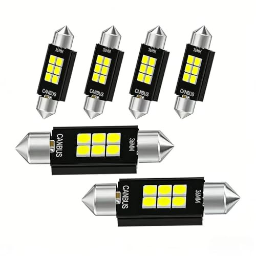 Aestry 6 Stück Soffitte Birne, Canbus 12V DC 300LM 6000K Weiß Soffitte Glühbirnen Girlandenbirne Innenraumleuchten für Boot RV Camper Kofferraumlicht Landschaft (36-mm)