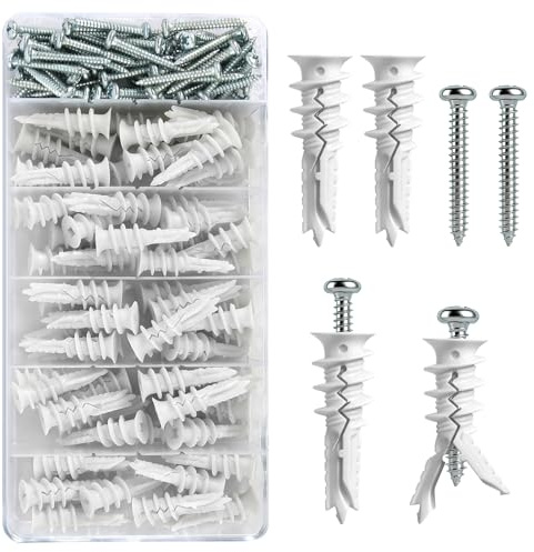 140 tasselli per materiali isolanti, tasselli per cartongesso da 41 mm con viti da 32 mm, set di tasselli per cartongesso, cemento, cartongesso (70 tasselli per facciate, 70 viti) (bianco)