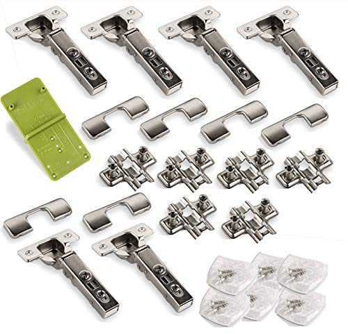 6 x SOTECH Topfband T45 Eckanschlag 110° Automatikscharnier | mit Schnellmontage - Technik Schließautomatik und Dämpfer + 1 x Ankörnschablone EasyGreen