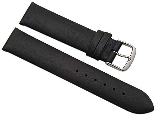 19mm Kalbsleder Uhrenarmband Made in Germany in Schwarz mit silberfarbender Dornschließe MJ-Design-Germany inkl. Myledershop Montageanleitung