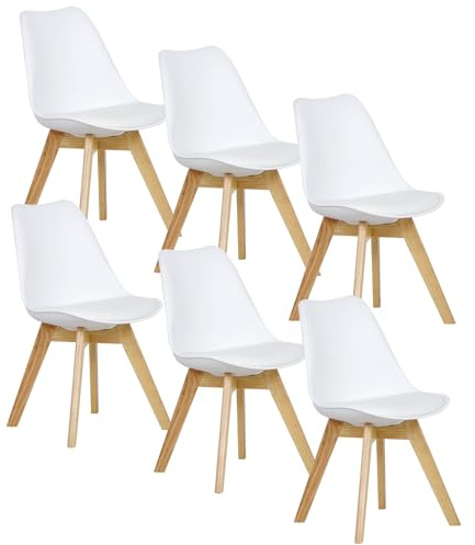 WOLTU Esszimmerstühle 6er Set, Küchenstühle mit Patchwork Design | mit Massivholz Beinen, Retro Design, Sitzfläche aus Kunstleder, bis 150 kg belastbar, für Wohnzimmer Küche Esszimmer, Weiß