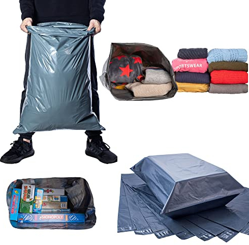 Grand sac d'expédition en plastique gris de 43 x 60 cm pour envoi et emballage, enveloppes extra solides, en polyéthylène avec fermeture auto-adhésive