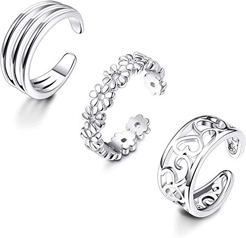Milacolato 925 Bague Orteil Argent Ensemble Simple Ouvert Bagues Orteils Mince Bande Réglable pour les Femmes Filles Bijoux de Pied