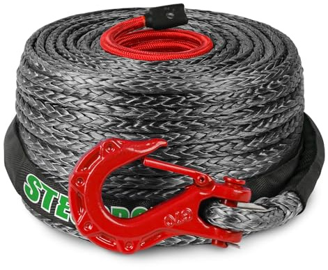 STEGODON 9,5 mm x 30,5 m Synthetisches Seilwinde Seil 10,8 kg Dyneema Seilwinde Kabel Schnur mit Haken und Hülse Schutz Auto Abschleppkabel für 4WD Geländewagen LKW SUV Jeep (schwarz)