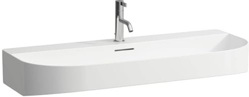 LAUFEN Sonar Aufsatzwaschtisch, 1 Hahnloch, mit Überlauf, 1000x420mm, geschliffen, H8163477571041, Farbe: weiß matt