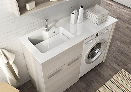 Dafne Italian Design - Mobiletto Bagno Salvaspazio Lavanderia Mobili, Mobile Lavatrice Asciugatrice con Lavabo (L127 cm P50 cm) Coprilavatrice da Interno (Personalizzabile per Colore e Dimensioni)