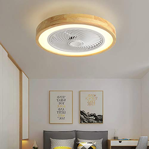 Madera LED Lamparas Ventilador De Techo Y Mando 3 Velocidades Regulable Ventilador Techo con Luz 72W con Temporizador Moderno Dormitorio Silencioso Lamparas Ventilador De Techo