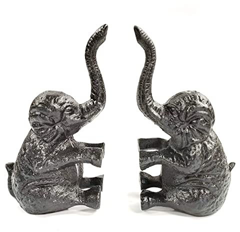 Buchstützen oder Türstopper aus Gusseisen, sitzende Elefanten, ideal für Tierliebhaber und Buchliebhaber Buchliebhaber, Safari & Wildlife Chic (2 Stück)
