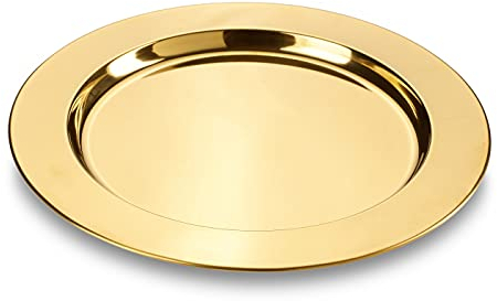 ECHTWERK Set di sottopiatti/piatti da portata 'Shiny', sottopiatti in acciaio inossidabile, piatti decorativi per matrimoni, vassoio da portata, set da tavola, Ø 33,2 cm, Edizione Oro, 2 pezzi