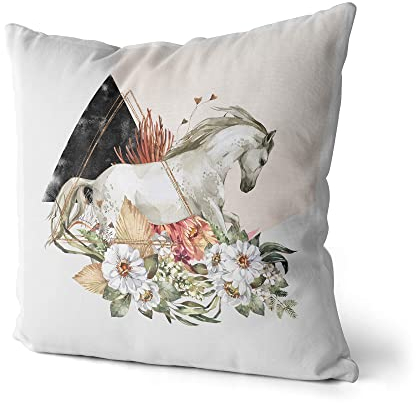 Eau Zone Kissen Dekokissen Kuschelig Aquarell Pferd Blumen Pastelltöne Dekorativ Schön Weich