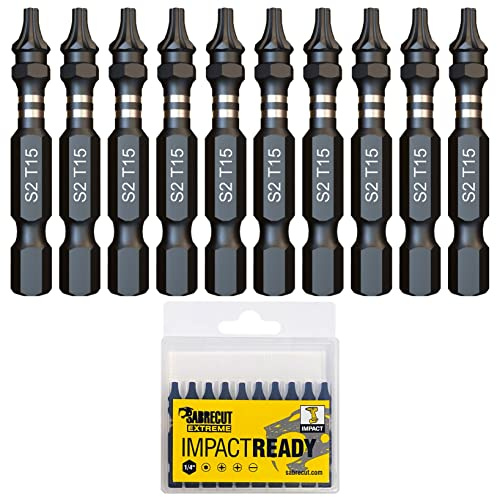SabreCut 10pcs SCTX1550_10 50mm TX15 T15 Embouts vissage choc Robuste | Pointes forgées et acier de torsion traité thermiquement améliorent résistance aux chocs et durabilité