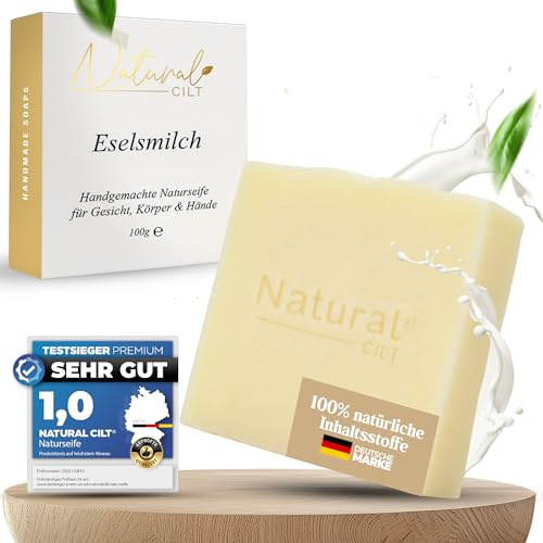 Natural Cilt Eselsmilch Seife - 100% Naturseife - ohne bedenkliche Inhaltsstoffe - Zertifiziert - Handgemacht - Duschseife für alle Hauttypen - Duschgel - Naturkosmetik