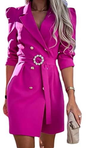 Minetom Vestito Donna Elegante Cerimonia Corto Blazer Mini Abito Manica Lunga Abiti Scollo V Abiti da Cocktail Sera con Cintura