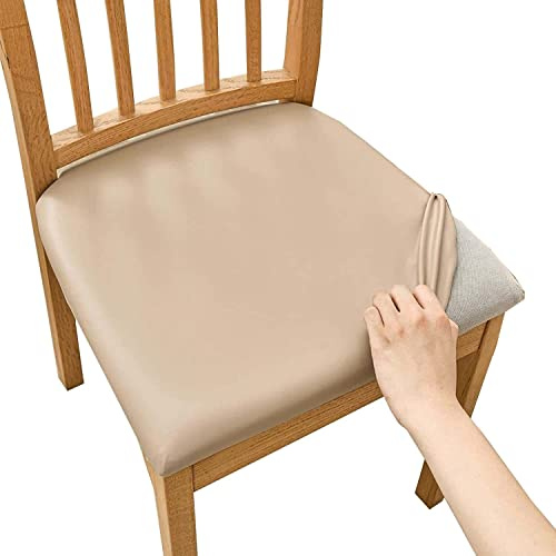 AQIGR Stuhlhussen Esszimmerstuhl Sitzbezug 2/4/6 Stück Wasserdicht PU-Leder Stuhl Sitzbezüge Stretch-Sitzbezüge Abnehmbar Waschbar Stuhlhussen Sitzschutzbezug für Zuhause, Hotel, Bankett