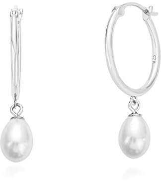 Brandlinger ® Perlen Ohrringe Silber 925. Creolen mit Perle (Süßwasserperle). Schmuck Damen vergoldet mit 18 Karat Gold für Frauen und Mädchen. Durchmesser der Creole 20mm.