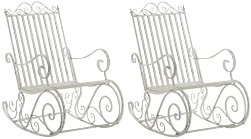 CLP Set Di 2 Sedie a Dondolo in Ferro Smilla in Stile Country I Sedie a Dondolo con Schienale Alto e Braccioli, Colore:antico bianco