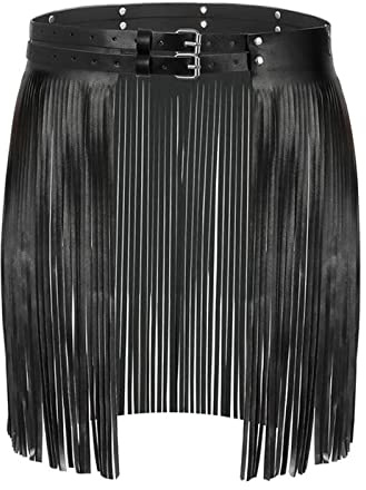 PLATEYTR Femmes Similicuir Taille Bangon Franges Gland Jupe Hippie Boho Taille Haute Réglable Double Ceinture Ceinture Jupe Clubwear pour Jeans, Jupes, Pantalons, Costume(Noir)
