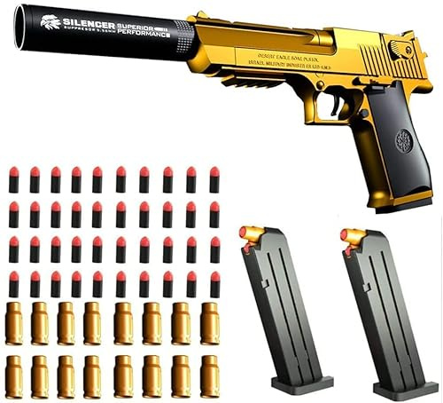 Toy gun with soft bullets,Foam Blasters,toy gun with ejectable magazine and bullets-1:1 size toy gun for safety training or play Outdoor Indoor Fun-unique gift（gold）