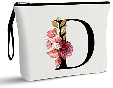 Beauty case personalizzato dalla A alla Z, regalo di compleanno per donne e mamme, regalo per la migliore amica, borsa cosmetica per sposa e damigella d'onore, Signore (D)