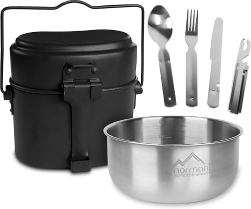 Outdoor Geschirrset Essbesteck + Aluminium Kochgeschirr + Schale 18/8 Stahl - rostfrei