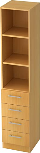 bümö Office Aktenschrank Regal mit Schubladen, Büroschrank schmal aus FSC-Holz, 40cm breit in Buche - Aktenregal & Schubladenschrank mit Relinggriffen, Büro Möbel Schrank System