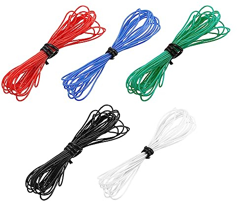 sourcing map 30AWG Elektrischer Draht Kabel 3 Meter Litzendraht Silikon Verzinnte Kupferdrahtspule je 0,05 mm² Solid Elektronik Wire für DIY RC-Modell Lampen Haushaltsgeräte, 5 Farben