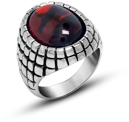 Aotiwe Ringe Herren Verlobung, Eheringe für Männer Vintage mit Ovalem Achat Ringe Herren Dünn Edelstahl