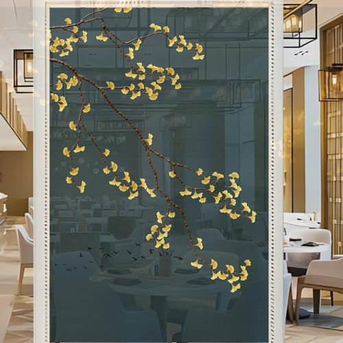 Sichtschutzfolie 3D Fensterfolie Glasdekorfolie PVC für Badezimmer Kinderzimmer Küche,Schlafzimmer Wohnzimmer Esszimmer Büro Hotels Klassenzimmer 44.5x300 cm Ginkgo -Baum