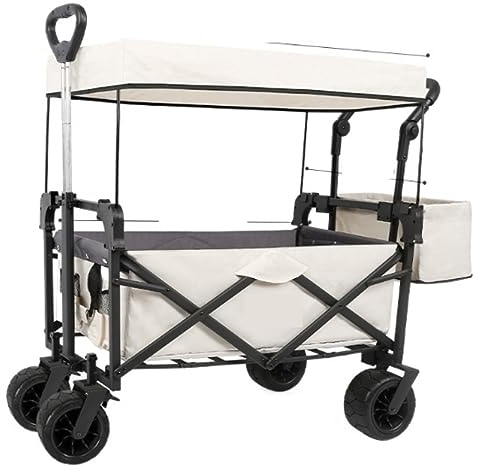 ANIIC Bollerwagen Faltbar Gartenwagen Wagenwagen, Zusammenklappbarer Gartenwagen Mit Abnehmbarem 600D-Oxford-Stoff Mit Rädern Handwagen Strandwagen