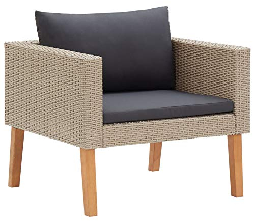 Tidyard Gartensofa mit Auflagen Gartensessel Einzelsofa Balkonstuhl Terrassenstuhl Gartenstühle Gartenstuhl Gartenmöbel Gartenlounge Sofa Loungesofa Terrassensofa Poly Rattan Beige