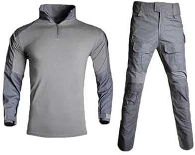 Suwequest Taktische Wanderuniform, Safari-Shirt, Kampf-, Paintball-Hose, Herren-Set, Multicam-Outfit, Campingkleidung, grau, XL