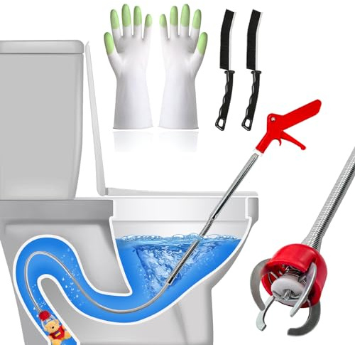 172,7 cm WC-Schlange, Verstopfungsentferner, verbessertes Schlangenablaufwerkzeug, flexibler Krallengreifer mit 4 Krallen zum Aufheben von Clogs in Toilettenrohren und Abflüssen, kommt mit Handschuhen