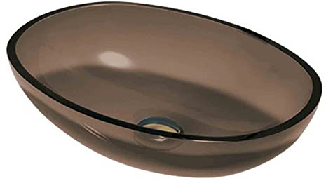 FENOKD 19 Inch Bathroom Vessel Sink, Modern Tempered Glass Sink, Art Basin Countertop Vanity Sink with Pop-Up Drain Combo,Gray (Blue) (Brown)，Brown
