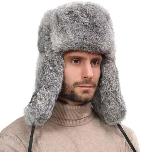 WUODHTW Herren Winter Uschanka Earflap Trooper-Mütze Fliegermütze Winddicht Kunstpelz Warme Mütze Skimütze, Baskenmütze, Totenkopfmützen, grau, Einheitsgröße